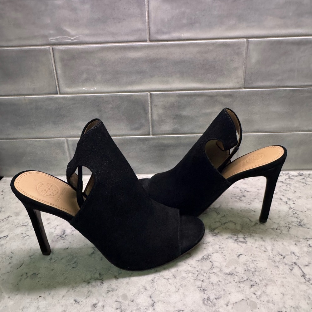 TORY BURCH: Britannia Suede Black Bootie Size 8.5 pumps shoes heels